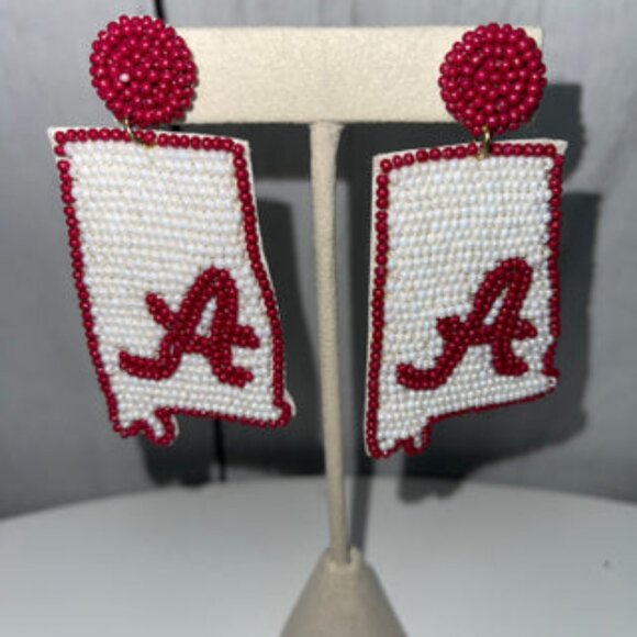 University Alabama College Football Roll Tide Beaded STATE Initial A Earrings - Picture 4 of 4